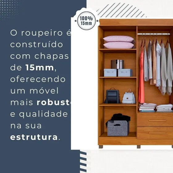 Guarda Roupa Solteiro Recife New Com Espelho 4 Portas 2 Gavetas - Leifer