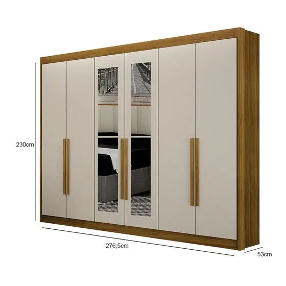 Guarda Roupa 6 Portas Diamante Gold com Espelho Freijó Off White Leifer Móveis
