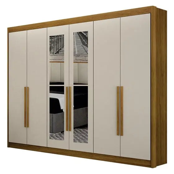 Guarda Roupa 6 Portas Diamante Gold com Espelho Freijó Off White Leifer Móveis
