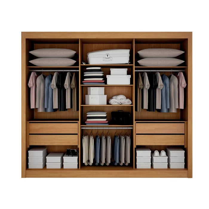 Guarda-roupa 3 Portas Milano com Espelho na Porta Central e Portas Ripadas Branco